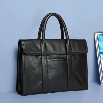 AETOO Нова мъжка чанта, кожена бизнес портфейл, по-голямата голям чанта за компютър, офис чанта от телешка кожа за мъже