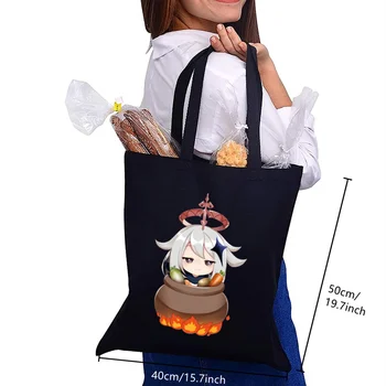Genshin Impact Girls Fashion Life Ежедневна чанта Pacakge, ежедневни чанти за пазаруване с графичен принтом в стил харадзюку, забавни черни холщовые чанти с принтом