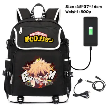 My Boku No Hero Academia Холщовая училищна чанта през рамо Cosplay USB порт Раница за лаптоп Пътен подарък раница