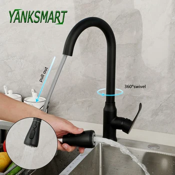 YANKSMART разтегателен с кухненски смесител с гъвкава дюза за мивки, смесител за мивка, дюза за пръскане на вода, инсталиране на бортике, кранчета за топла и студена вода