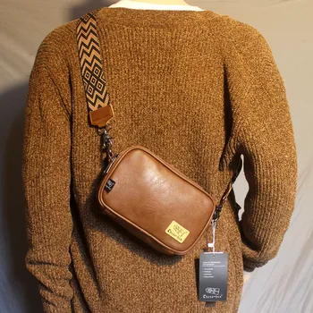 Брандираната Малка чанта приливи и отливи, Мъжка чанта през рамо, Мъжки Ежедневни Чанта от Японската кожата на Едното рамо, чанта за мобилен телефон През рамо