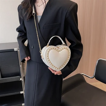 Дамска чанта Mini Сърце 2023, чанта през рамо от изкуствена кожа, луксозна дизайнерска чанта на вериги, чанта-месинджър Y2K, чанта за пазаруване