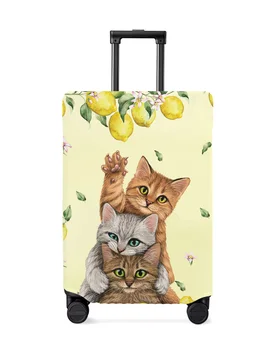 Калъф за багаж с плодов лимон и котка, еластичен калъф за съхранение на багаж, подходящ за 18-32-инчов куфара, прахоустойчив, калъф, аксесоари за пътуване