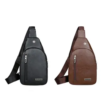 Мъжка чанта за пазаруване с удобен телефон с едно рамо с дупка за слушалки, чанта-месинджър, мъжка чанта от изкуствена кожа, чанта през рамо