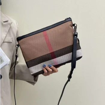 Новата модерна луксозна дамска чанта-клатч в класическа лента, холщовая кожена дамска чанта на рамото A4, женствена чанта 2023, чанта-гривна, чанта