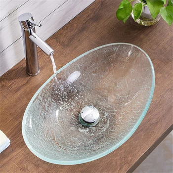 Овална мивка, уникален набор от смесители за мивки от закалено стъкло, под формата на кюлчета, ярък завой, свеж и модерен дизайн, хромиран кран и сливи