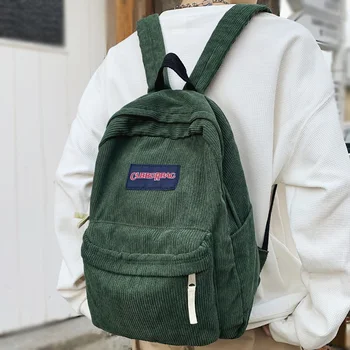 реколта вельветовая зелена училищна чанта за момичета и момчета, мъжки женски раница за лаптоп, студентски модерна дамска чанта за пътуване, новост