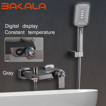 Смесител за душ в банята, наставка с дигитален дисплей, батерия за тропически душ, монтиране на стена, смесител за душ, смесител за баня, смесител за душ
