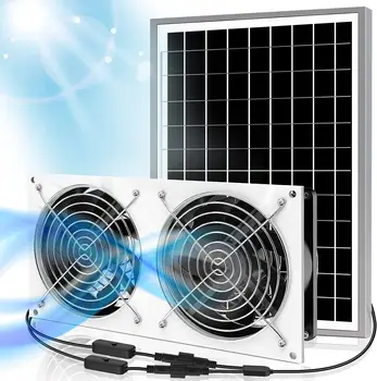 Фен на слънчевата енергия, Слънчев вентилатор с мощност 15 W за Външно Сътрудничество в Тепличном навес с тел с дължина 14,2 крака и двойно Бесщеточным вентилатор