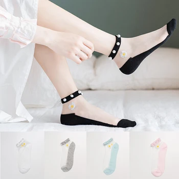 1 чифт чорапи от кристално стъкло, копринени чорапи с имитация на перли, памучни чорапи,-лодка, - тънки невидими дамски къси чорапи с лайка на щиколотке