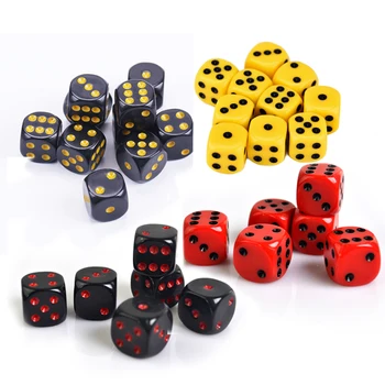 10 бр./лот, 16 mm D6, акрилни черни кръгли кости с червена точка, цифрови кубчета за настолни игри, 6 страни, покер, вечерни игри.