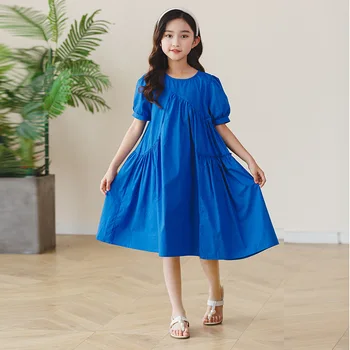2023 AncoBear Лятна рокля за момичета, дизайн детски бутик, тъмно синьо цельнокроеные рокли, детски ежедневни свободна горна дреха