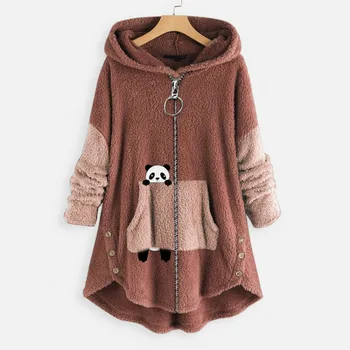 2023 Модни памучен дамско яке есен-зима със средна дължина, с анимационни цип, свободни палто с качулка, якета за жени