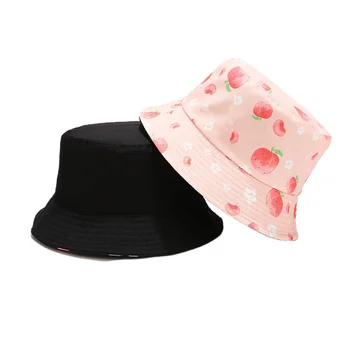 2023 Шапки-кофи с плодов персиковым принтом, унисекс, двустранно панама, дамски слънчеви шапки за улици, пътни сгъваеми слънчеви шапки