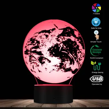 3D ефект на Земята, 3D оптична илюзия е, лека нощ, настолна лампа, глобус, карта на света, лампа настроението, нощно настолна лампа, декоративно осветление