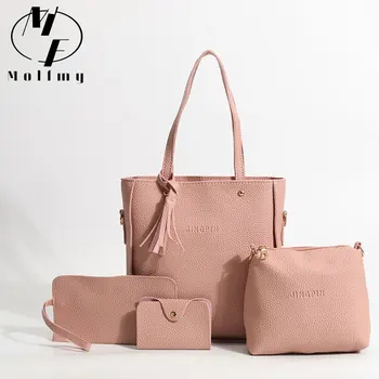 4 бр./компл. чанта през рамо с модел с голям капацитет, чанти през рамо от изкуствена кожа, в чантата, дамская чанта през рамо за жени и момичета