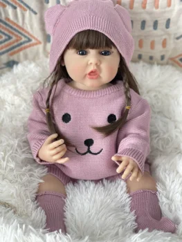 55 см Ерин истинска кукла-бебе, цялото тяло, възстановената кукла за най-малките момичета, реалистична с шапка, мека на допир на тялото, коледни подаръци за деца