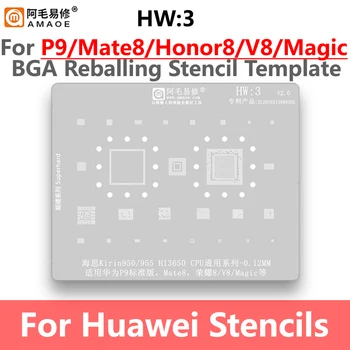 Amaoe HW3 Шаблони за Реболлинга BGA Kirin 950/955 HI3650 За Huawei P9/Mate 8/Honor 8/V8/Magic CPU RAM Чип за IC Стоманена Мрежа