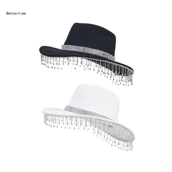 B36D, лятна солнцезащитная ковбойская шапка с диаманти за жени, мъже дишаща ковбойская шапка с пискюли, шапка за партита в западен стил