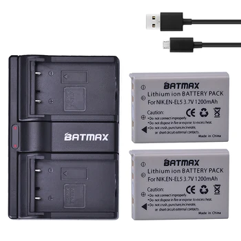 Batmax 2 бр. EN-EL5 EN-EL5 EL5 Литиево-йонна Акумулаторна Батерия + Двойно USB Зарядно за Фотоапарат Nikon Coolpix P80 P90 P100 P500 P510 P520
