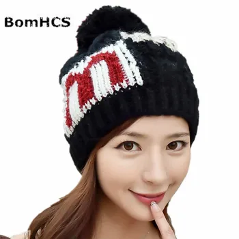 BomHCS Дамски модни топла зимна шапка с буквата 