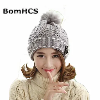 BomHCS Модни сладко есенно-зимна топла вязаная снежна шапка, шапка на една кука шапки с лъжичка за коса