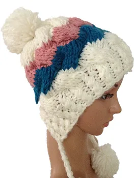 BomHCS хубава зимна топла вълнена шапка, ръчно изработени, модни дамски вязаная шапчица, ски градинска шапка
