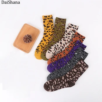 DaiShana Harajuku/ Нови Дамски Чорапи с Леопардовым Модел, Елегантни Чорапи, Дълги Свободни Чорапи, Есен-Зима, Корейски стил, чорапи за почивка, Лидер на продажбите
