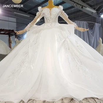 HTL2216 бална рокля в луксозна сватбена рокля с дълъг влак плюс размер сватбени рокли с кружевными ръкави 2021 vestido noiva plus size