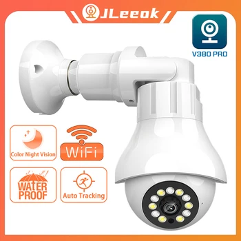 JLeeok 4MP E27, Лампа WIFI Камера за Видеонаблюдение Автоматично Следене на 360 Външна PTZ IP Камера ВИДЕОНАБЛЮДЕНИЕ 30M Камера за Нощно Виждане за Сигурност