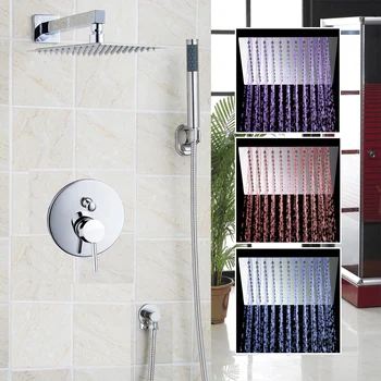 Led смесител за душ, квадратна 8-инчов накрайник за душ, монтиран на стената спрей за душ, комплект смесители за душ, комплект душ системи за баня
