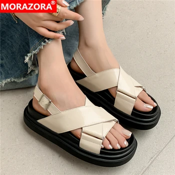 MORAZORA/2023 г. нови обувки от естествена кожа, дамски сандали на платформа с катарама, марка дизайнерски летни обувки, дамски ежедневни обувки