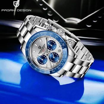 PAGANI ДИЗАЙН на Мъжки часовници Кварцови часовници за мъже, бизнес автоматичен часовник с дата за мъже 100 м Водоустойчив Японски Хронограф VK63