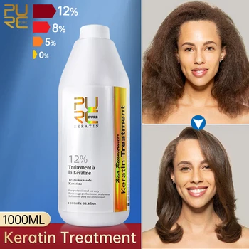 PURC Професионален кератин за коса 1000 мл, бразилски кератин изправяне и изглаждат коса, средства за грижа за повредени къдрава коса