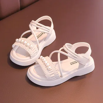 sandalia 2023 Обувки за момичета, дамски, детски сандали с перли, обувки принцеса, мода обувки с мека подметка, нескользящая, детски обувки, zapatos niña