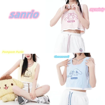 Sanrio My Melody Жилетка Часово Съвместно Име С Хубаво Принтом Cinnamoroll Къса Пъпната Връв Е Фалшив Топ От Две Части Студентски Момиче Kawai