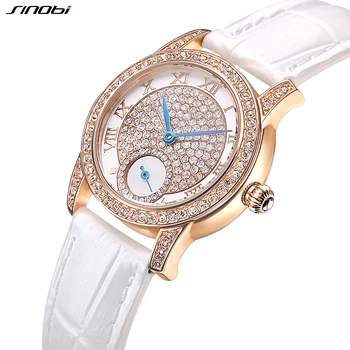 SINOBI Модерни висококачествени дамски часовници с диаманти, дамски кварцови часовници, елегантни бели кожени дамски часовник, водоустойчив 5 бара