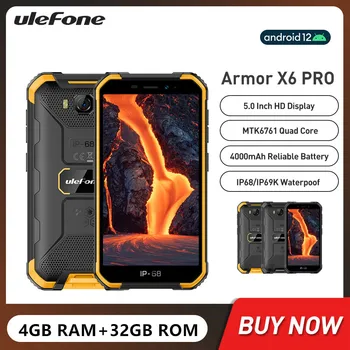 Ulefone Armor X6 Pro Водоустойчив издръжлив смартфон четириядрен 4 GB + 32gb, 5,0-инчов дисплей за мобилен телефон Android 12 Батерия 4000 mah NFC