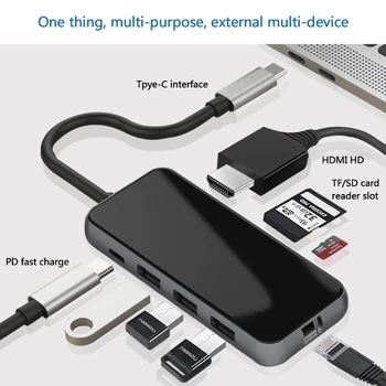 USB-хъб 8 в 1 USB3.0 Тип C сплитер докинг станция гигабитная мрежа HDMI-съвместими слотове за твърдия диск PD SD TF Бързо зареждане