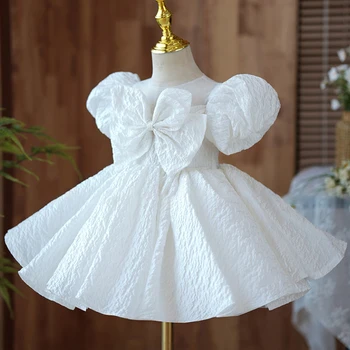 Бебешка рокля с цветен модел за момичета, детски парти за рождения ден на бялата сватбена рокля, луксозна бална рокля за официални събития