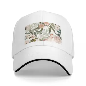 Бейзболна шапка с ластик за мъже и жени възстановяване на предишното положение с шарките на тропически какаду и джунглата - бяла реколта шапка, плажни шапки