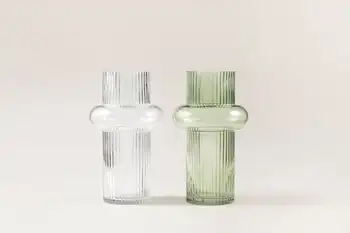 Ваза за тиква от ребристого стъкло |Стъклена ваза | декоративна ваза | от зелено стъкло | Модерна ваза | централно украса