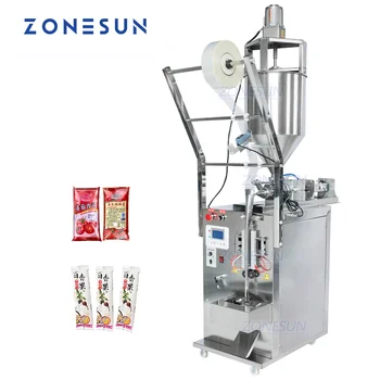 Вертикална автоматична машина за дозиране и запечатване на паста за саше с масло от чили и сос ZONESUN, смешивающая поршневую паста за опаковане на хранителни продукти, ZONESUN, за опаковане на хранителни продукти