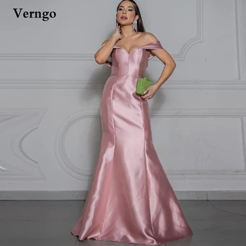 Вечерни рокли на русалка от розов сатен Verngo, вечерни рокли с отворени рамене, арабски вечерни рокли за бала, просто празнични рокли