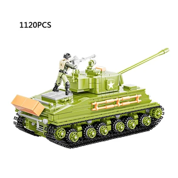Втората световна война, Съединените Щати, среден танк M4 Sherman, мегаблок Ww2, dr. фигури в мащаб 1:36, строителни тухли, играчки за момчета, подаръци
