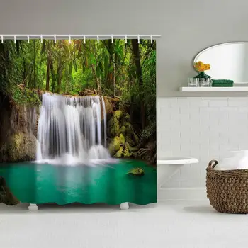 Гореща разпродажба, завеса за душ с принтом естествено езеро, водопад, водоустойчив неперфорированная завеса за баня