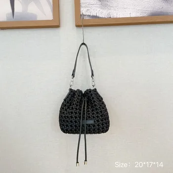 Дамска чанта 2023 г., нова корейска чанта-кофа от телешка кожа винтажного плетене Dongdaemun, преносима чанта-месинджър през рамо