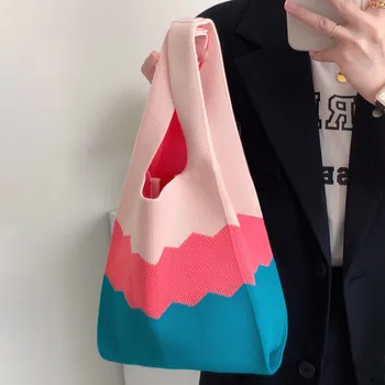 Дамски вязаная чанта, плажна чанта в стил бохо, ежедневни множество чанта за пазаруване в японски стил, лека чанта-тоут, плат за носене на китката 2023