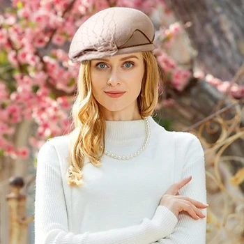 Дамски есен-зима барети от 100% вълна, класически шапки в ретро стил, модни слънчеви шапки, улични вечер, за пътуване, регулируем размер САЩ 7 1/8 UK M