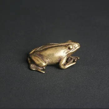 Десктоп украса във формата на жаба от антични месинг, занаяти с животни, творческа домашен любимец за чай